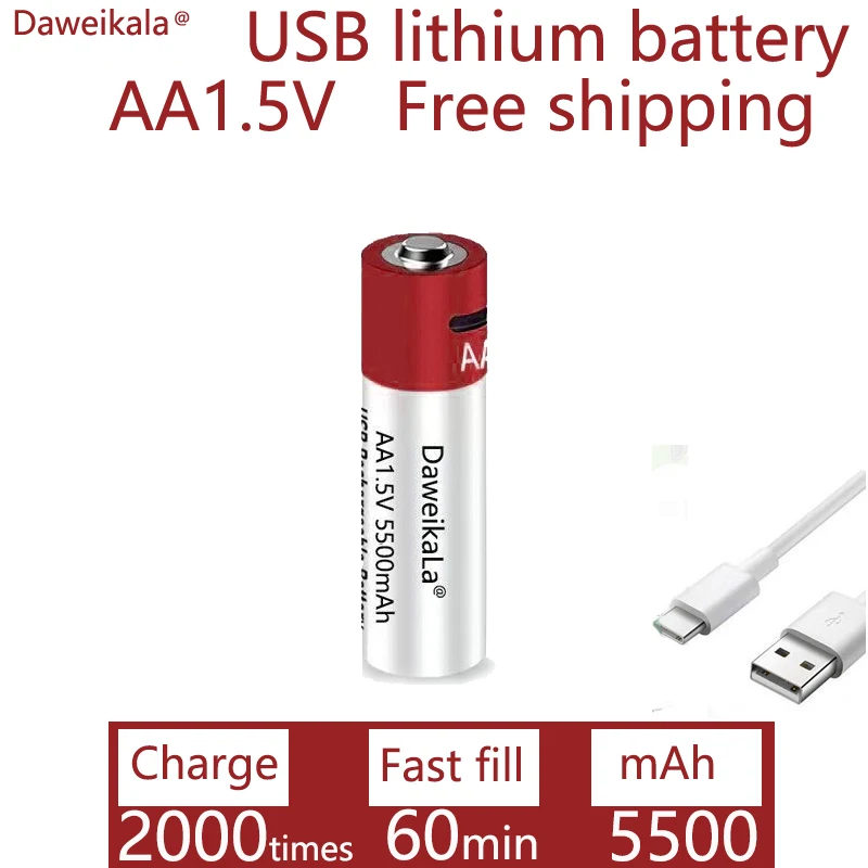 Daweikala Новый AA USB перезаряжаемый литий-ионный аккумулятор 1 5 в 5500 мАч/литий-ионный