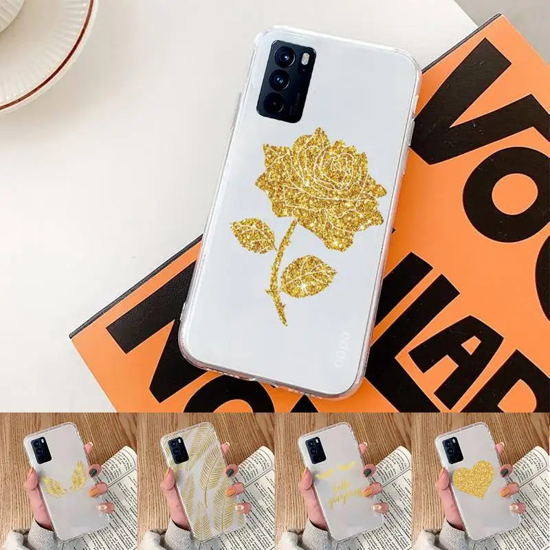 

Golden leaf flower love leopard print Phone Case Transparent For oppo Realme FIND V X Q 2 3 5 7 11 50 GT Q2 PRO PLUS moible bag