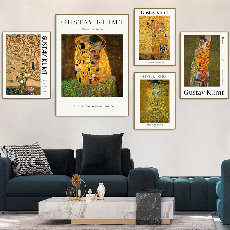 

Gustav Klimt Abstract Vintage Canvas Painting Exhibition Figure Gold Wall Art Posters and Prints Pictures Living Room Home Decor