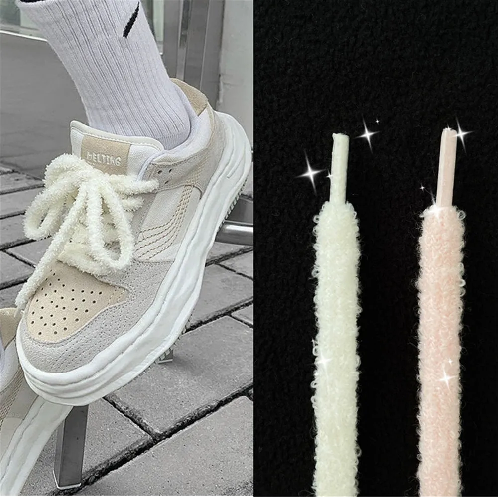 

New Thick Cotton Round Shoelace Cute Hairy Soft Pink Shoelace High-top Canvas White Shoes Laces Accessories