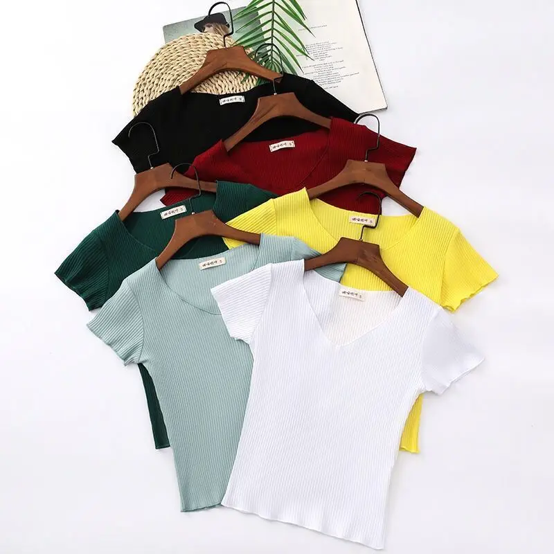 Женская Винтажная Футболка PEONFLY облегающая футболка с V-образным вырезом и