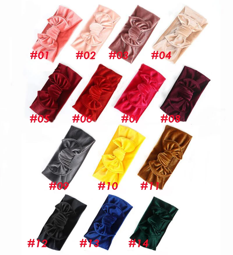

2019 Winter 14 Colors Velvet Turban For Kids Velvet Knot Bows Head Wrap Kids Knotted Headband Hairband Baby Hair Accessories