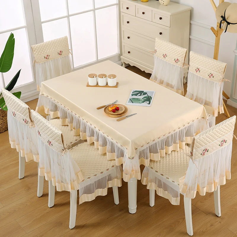 

Four Seasons Dining Chair Cushion Lace White Tablecloth Coffee Table Table Cloth Wedding Household Chair CoverTable Cover