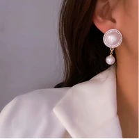 s925 needle ear pendant korea design stud earrings metal geometric teardrop simulated pearl earrings for women girl gift
