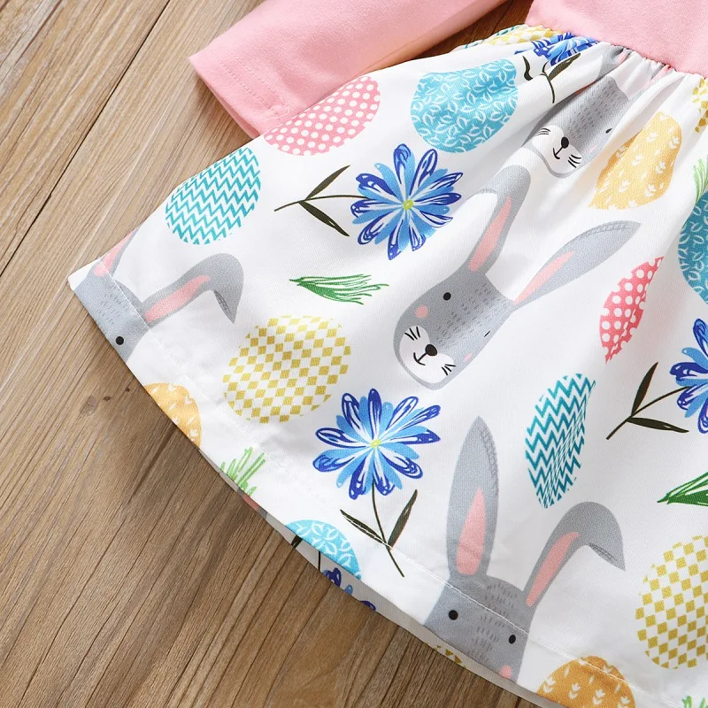 

Spring Children Casual Dress Cartoon Rabbit Pattern Dress Baby Girls Long Sleeve Kids Pageant Princess Dresses