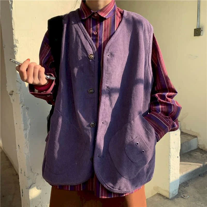 

Женская Осенняя куртка-жилет, новинка 2020, фиолетовая Вельветовая верхняя одежда в стиле ретро, жилет, женская Свободная куртка в Корейском с...