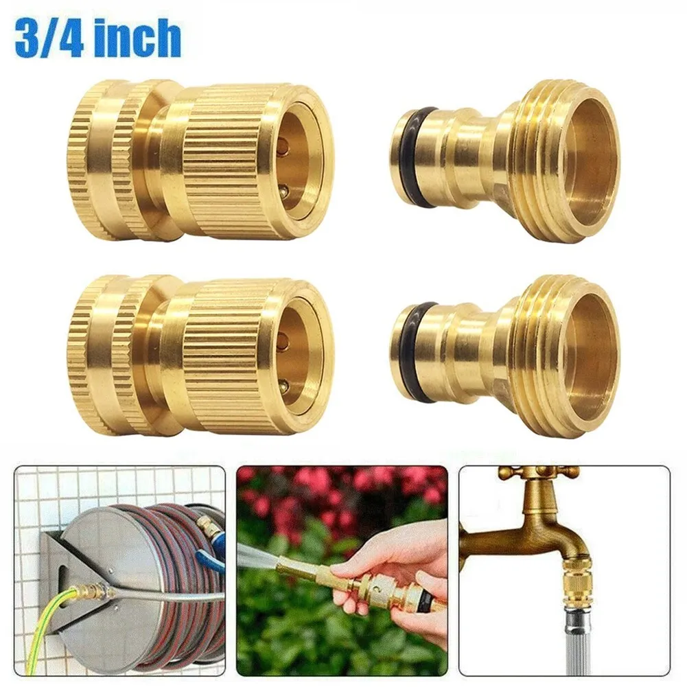 

2 Set 3/4"Brass Garden Water Connectors Hose Connector Kitchen Water Tap Adaptor Car Wash Water Gun Fast Joints Fittings