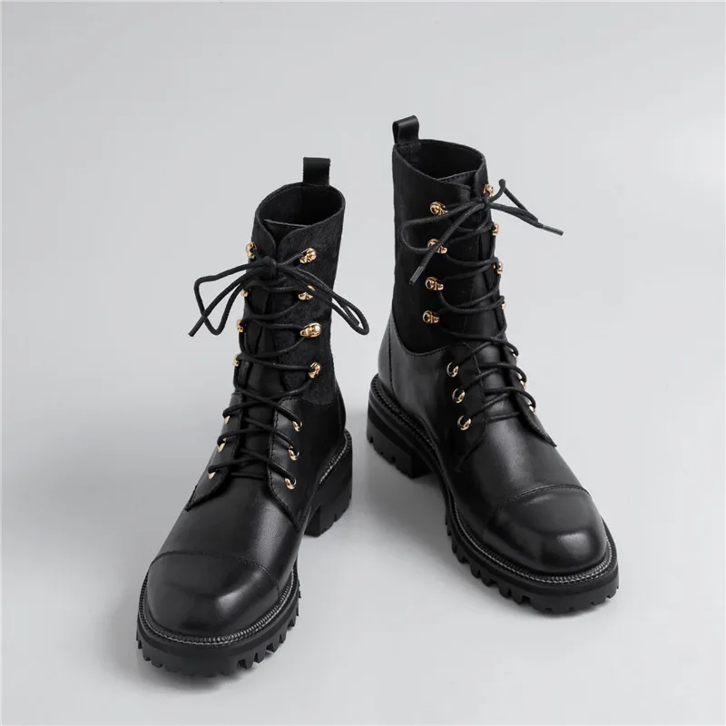 Женские ботильоны однотонные короткие Лоскутные ботинки на шнуровке женская
