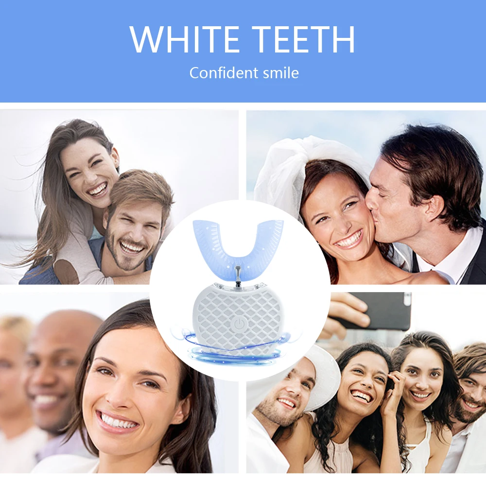 360 градусов Умная Автоматическая звуковая электрическая зубная щетка u-типа USB