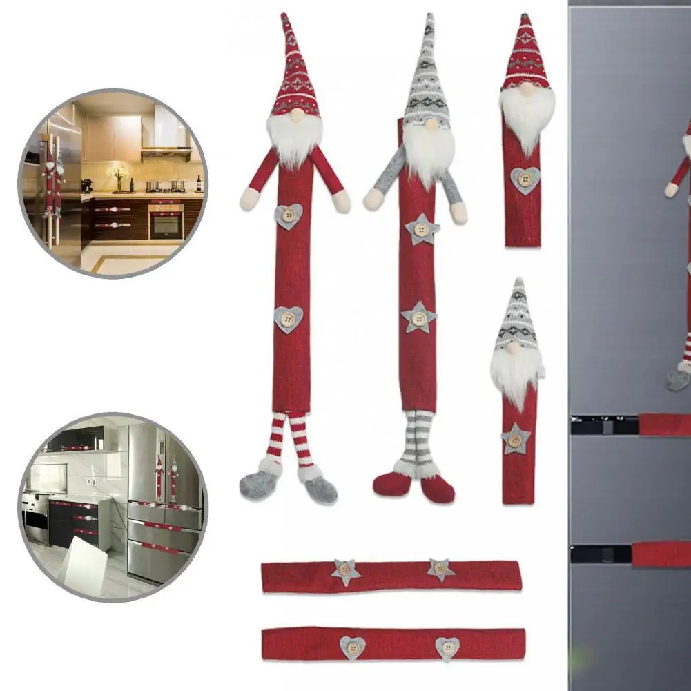 

6Pcs/Set Cute Xmas Themed Refrigerator Handle Covers Supplies Red Color Refrigerator Door Glove Adorable for Kitchen