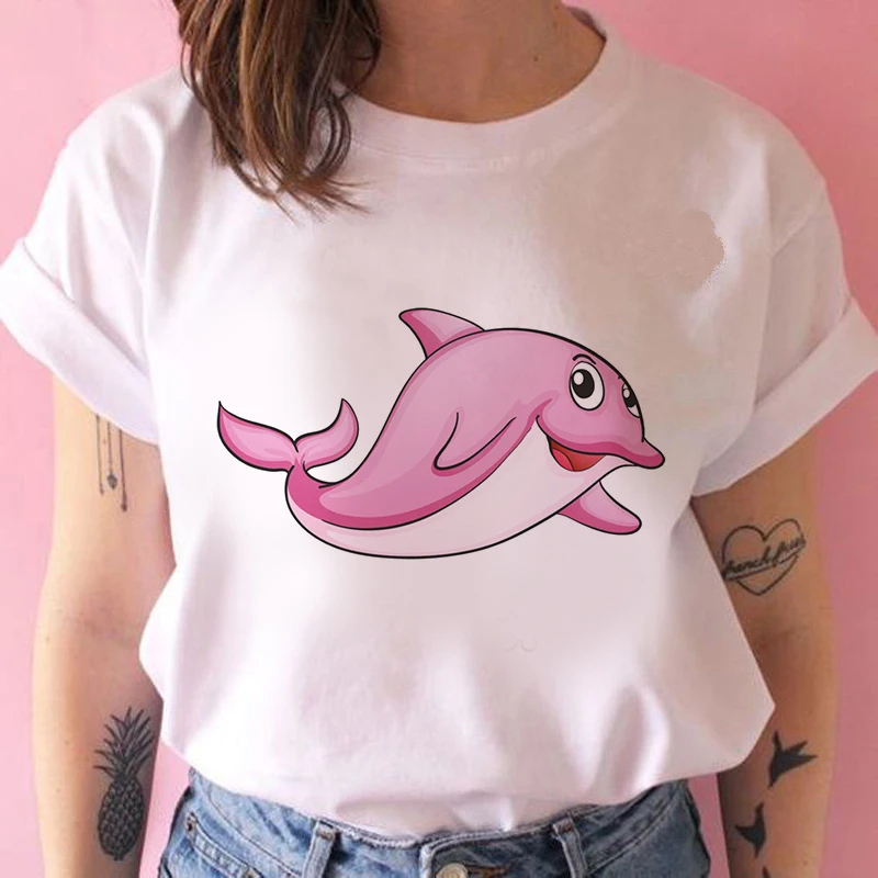 

Female t-shirt Cartoon Whale print ladies t-shirt summer ladies short-sleeved Harajuku graphic t-shirt casual funny t-shirt