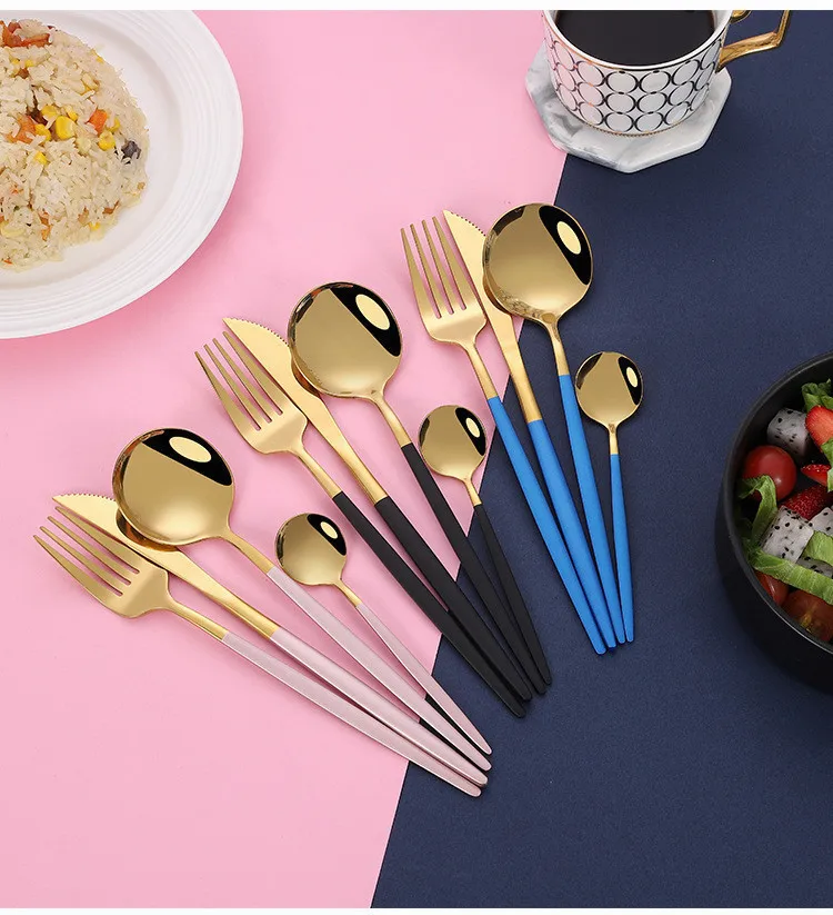 Кухонная посуда столовые приборы из нержавеющей стали в комплекте белые и