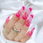 Накладные ногти с очень длинным волнистым узором, пригодные для ношения французские балерины, гроб, накладные ногти с полным покрытием, Типсы для дизайна ногтей с клеем для прессования, 24 шт.