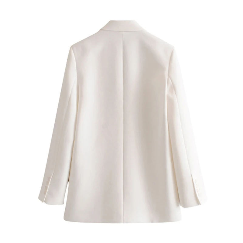 

Women Double Breasted White Blazer Coat Notched Neck Long Sleeve Casual Coat Outerwear Pocket Office Wear Jacket Female