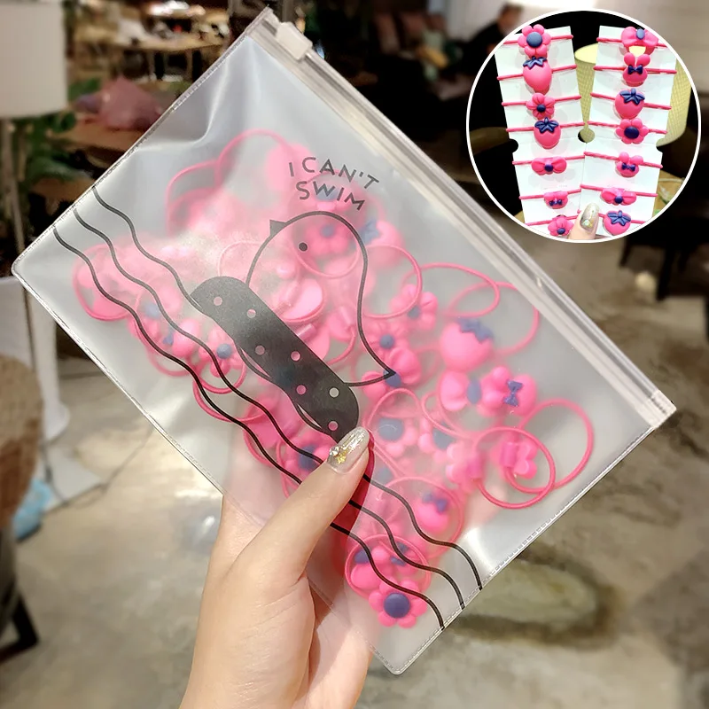 Розово-красный 20PCS/Set Girls Cute Cartoon Colorful Bow Flower Rabbit Elastic Hair Band Children Lovely Rubber Band Scrunchie Hair Accessories - Цвет: Розово-красный