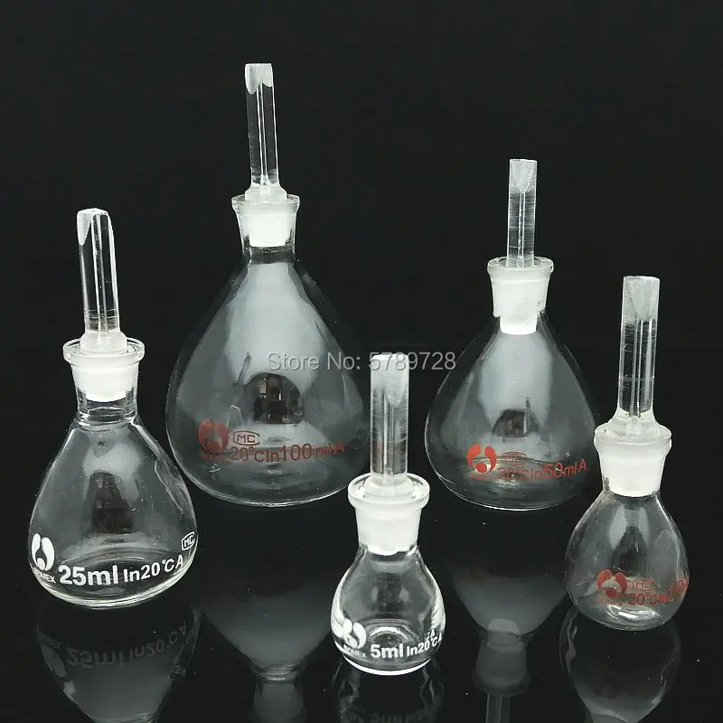 5pcs 10pcs Glass Spherical Density Bottle,  Lee's Pycnometer  Lab Volumetric Flasks 5ml 10ml 25ml 50ml 100ml