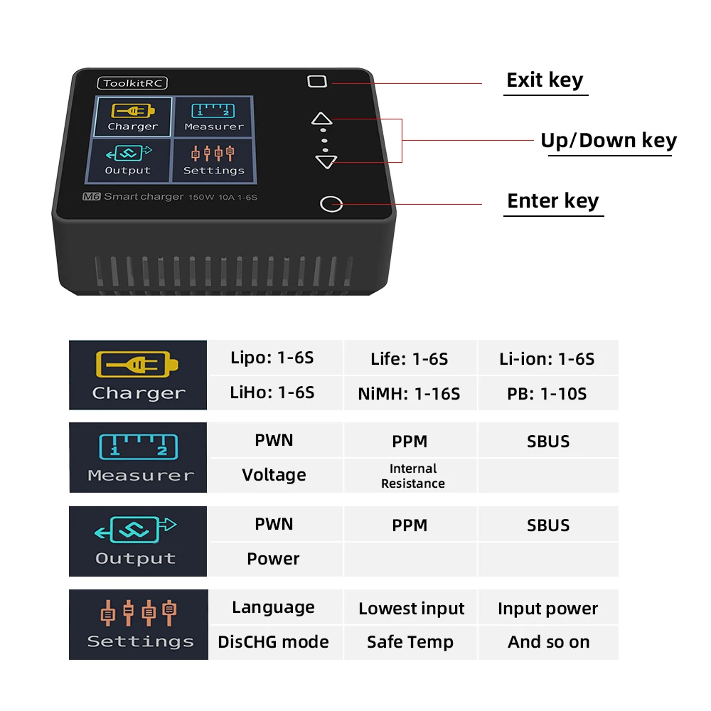 ToolkitRC M6 зарядное устройство для баланса батареи 150 Вт 10A DC Dis зарядное устройство для 1-6 S Lipo LiHV Life Lion NiMh Pb клеточный тестер для проверки сервопривода