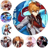 game genshin impact tartaglia brooch pin anime accessories cosplay badges for clothes backpack