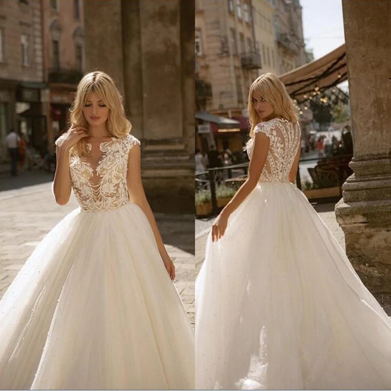 

White Wedding Dress Lace 3D Flower O-neck Long Sleeve Simple Bridal Dresses Zipper Custom Made Plus Size Wedding Gown