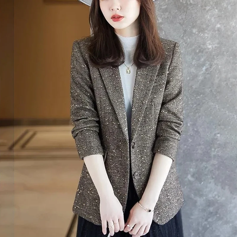 Блестящие блейзеры высокого качества корейская мода Женский однотонный
