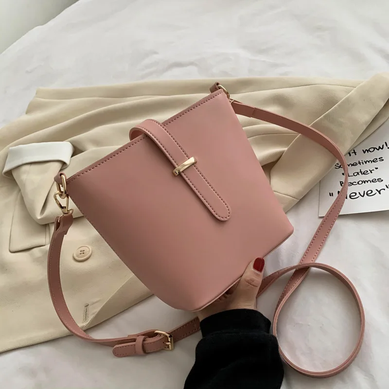 

Solid Color PU Leather Crossbody Bucket Bags For Women 2020 Elegant Shoulder Handbags Female Travel Totes and Purses896