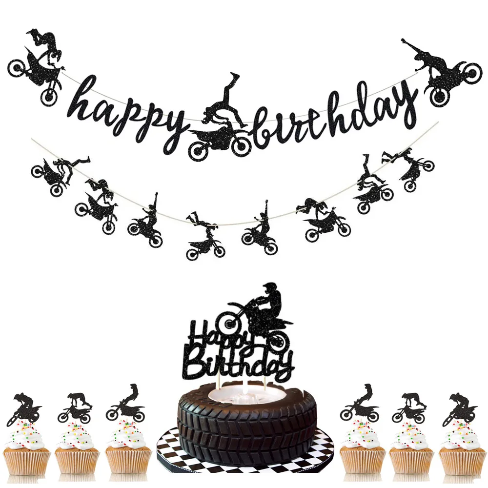 

Racing theme party motorcycle banner cake topper balloon racing theme banner cake topper 2nd 3th 4th Birthday Party Supplies