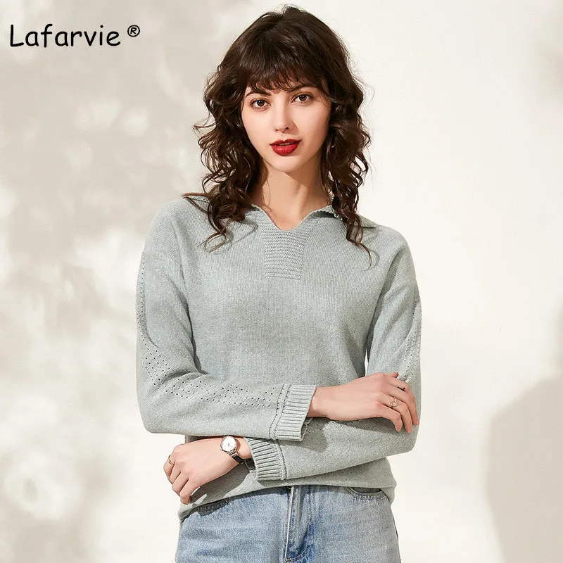Lafarvie вязаный шерстяной свитер с отложным воротником женские Топы осень зима длинный рукав свободный покрой теплое боковое платье с разрезом женское