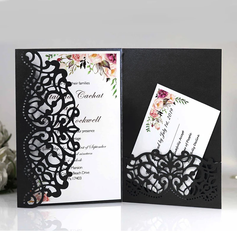 50pcs Hollow Elegant Laser Cut Wedding Invitation Card Greeting Customize Business With RSVP Party Decoration | Дом и сад