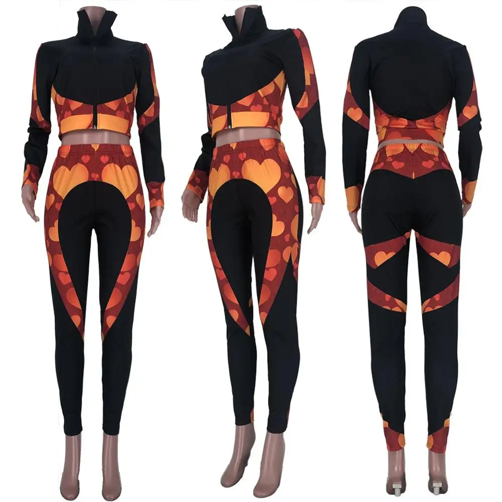 

PING ZHAO Autumn And Winter New Sexy Lady Suit Positioning Print Zipper Long Sleeve Blouse + Trousers Sport Two-Piece Set Outfit