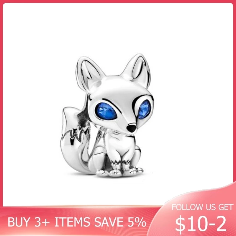 Осень 925 стерлингового серебра silverCartoons с голубыми глазами лиса Подвески PendantFits