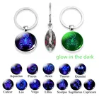 Брелок со светящимися знаками Зодиака, двусторонний стеклянный, с кабошоном