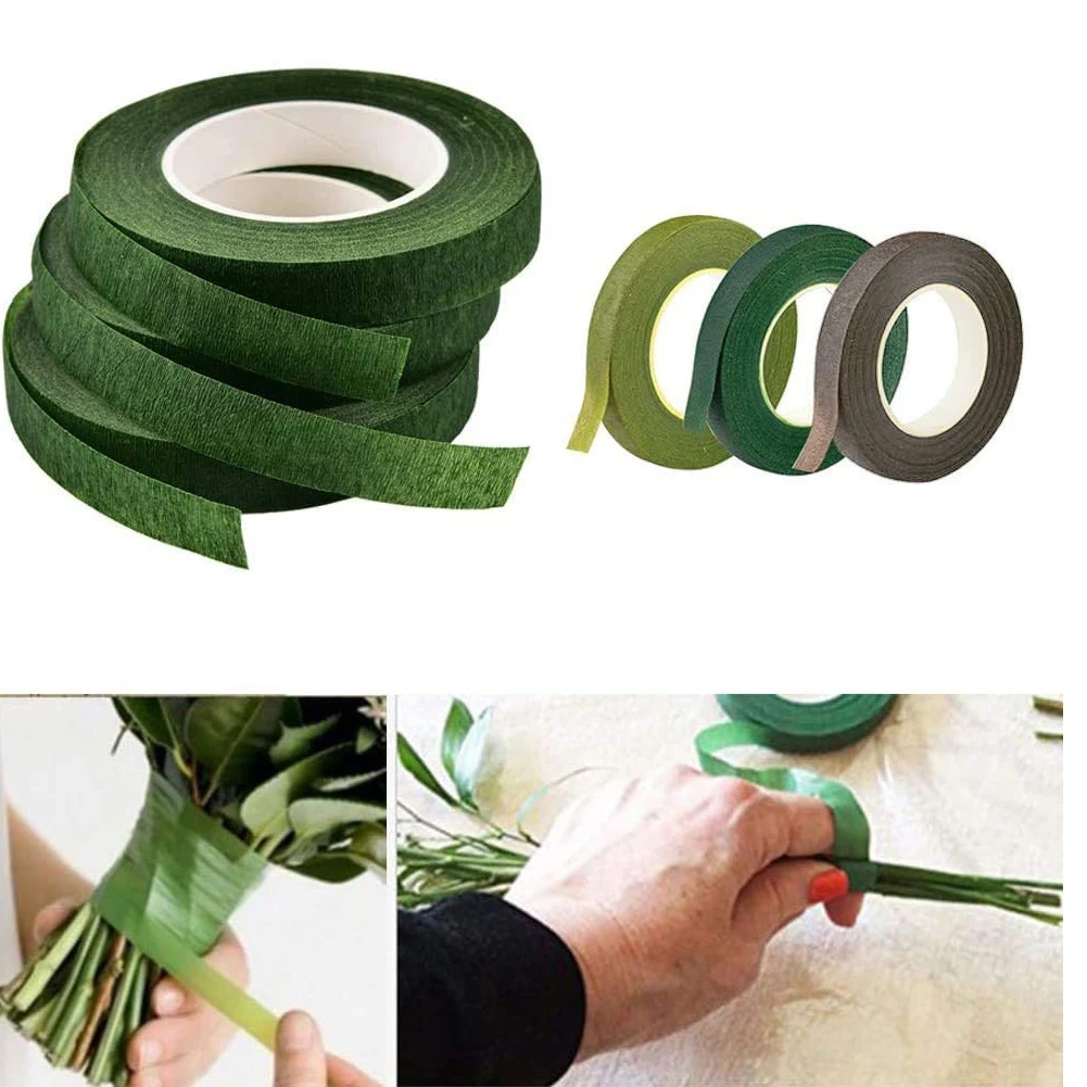 

2PC Self-adhesive Bouquet Floral Stem Tape 30Yard 12mm Artificial Flower Stamen Wrapping Florist Green Tapes DIY Flower Supplies