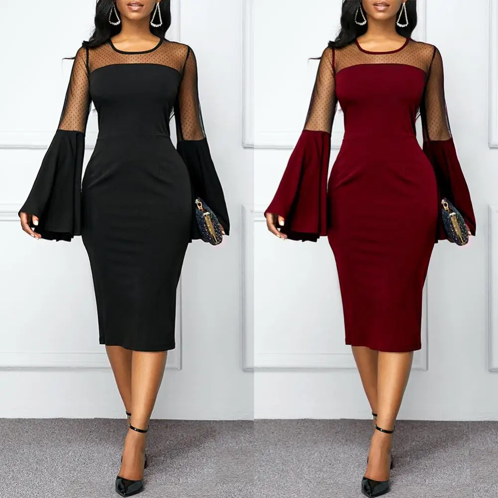 Женское сексуальное однотонное платье с О-образным вырезом длинное