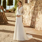 Элегантное Атласное и кружевное свадебное платье UZN в стиле бохо с юбкой-годе, с пышными рукавами и жемчужными пуговицами для невесты, свадебное платье, Халат