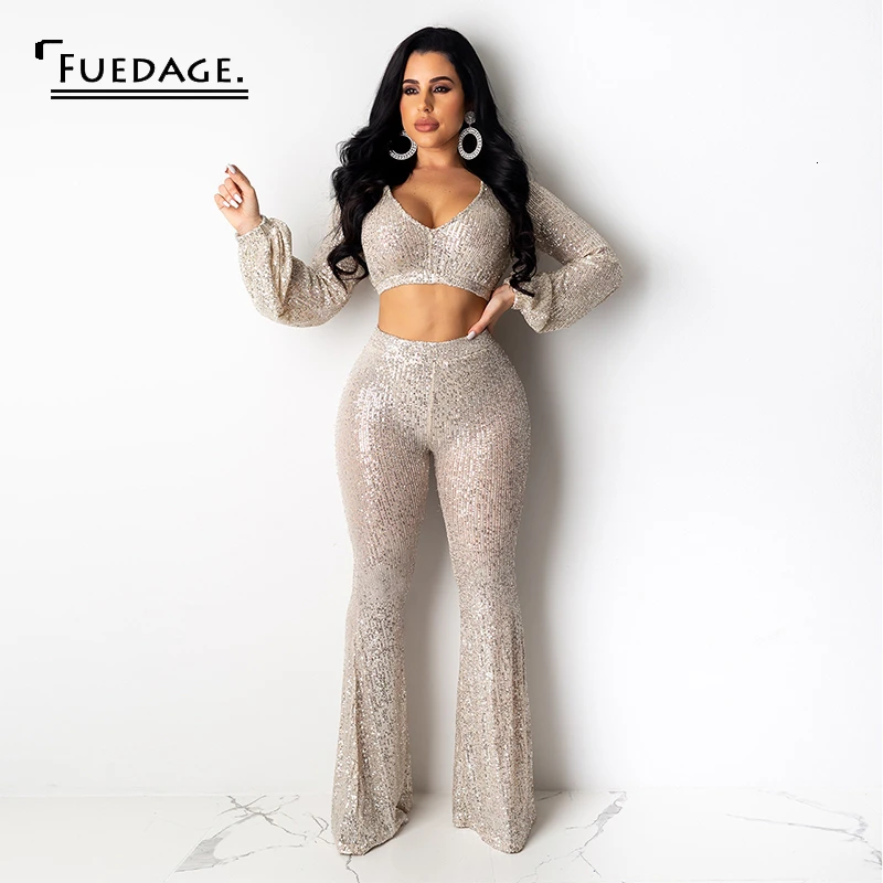 Fuedage/осенний комплект из двух предметов с блестками Женский Блестящий блестящий 2