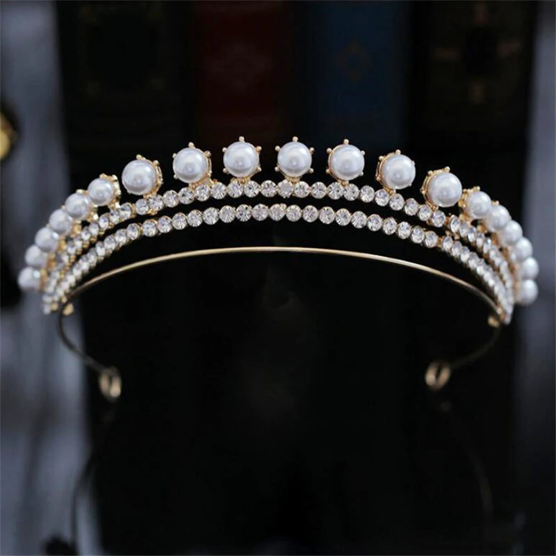 

Simple Fashion Rhinestone Pearls Crown Headband Gorgeous Tiaras and Crowns Wedding Ornaments Bridal Hair Jewelry Accessories