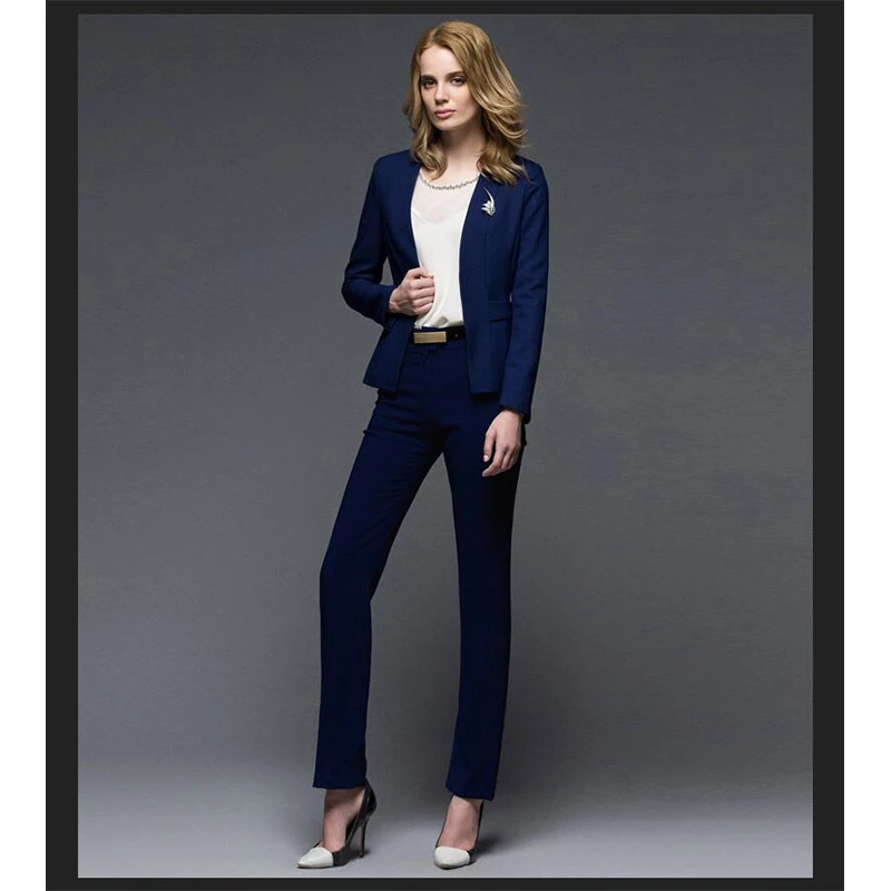 2020 Navy Blue Ladies Suit Blazer Spring Summer Women Suits Office Wear Female Work Wear Office Suit 2Pieces Suits(Jacket+Pants)