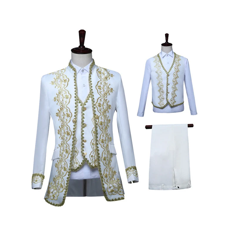 

Костюм-тройка, пиджак с вышивкой в средневековом стиле, жилет, брюки, военный нарядный костюм, Men903-B305