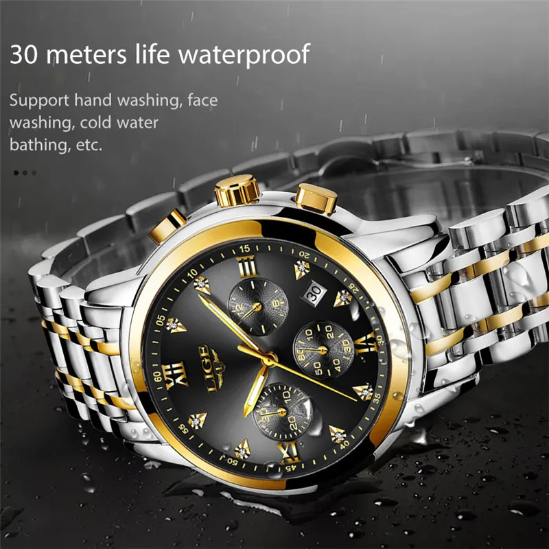 LIGE мужские часы Лидирующий бренд Роскошные с хронографом модные для мужчин