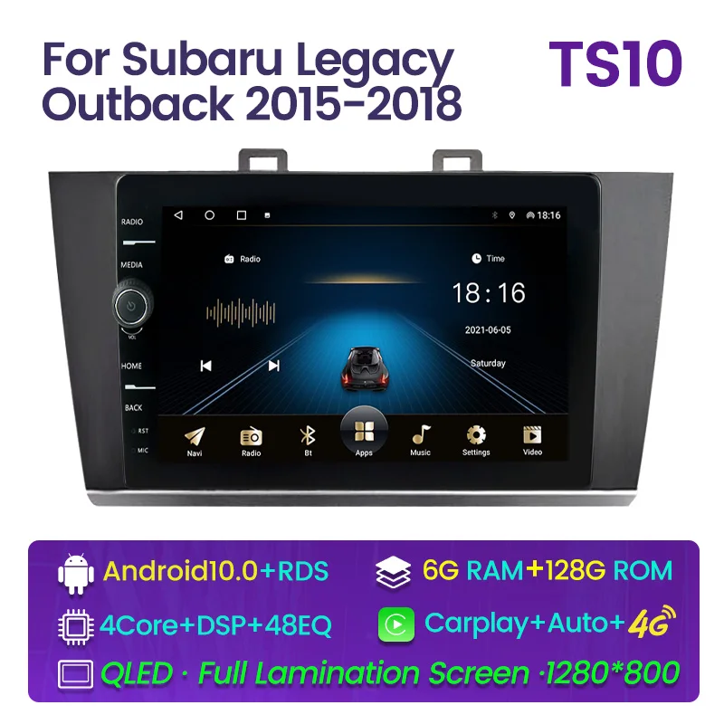 

4G Carplay Android 10 автомобильное мультимедийное радио, стерео для Subaru Outback Legacy 2015 2016-2018 GPS-навигация, головное устройство, DVD-плеер