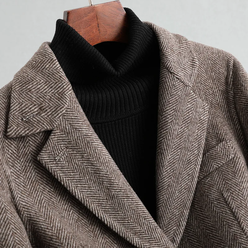 Женский 2019 FW двусторонний шерстяной Блейзер кофе елочка полосатый пиджак |