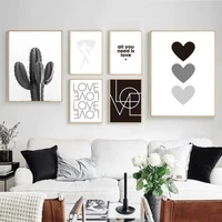 canvas painting cactus love hearts black and white wall posters and prints minimalist decor for modern nordic decoration home