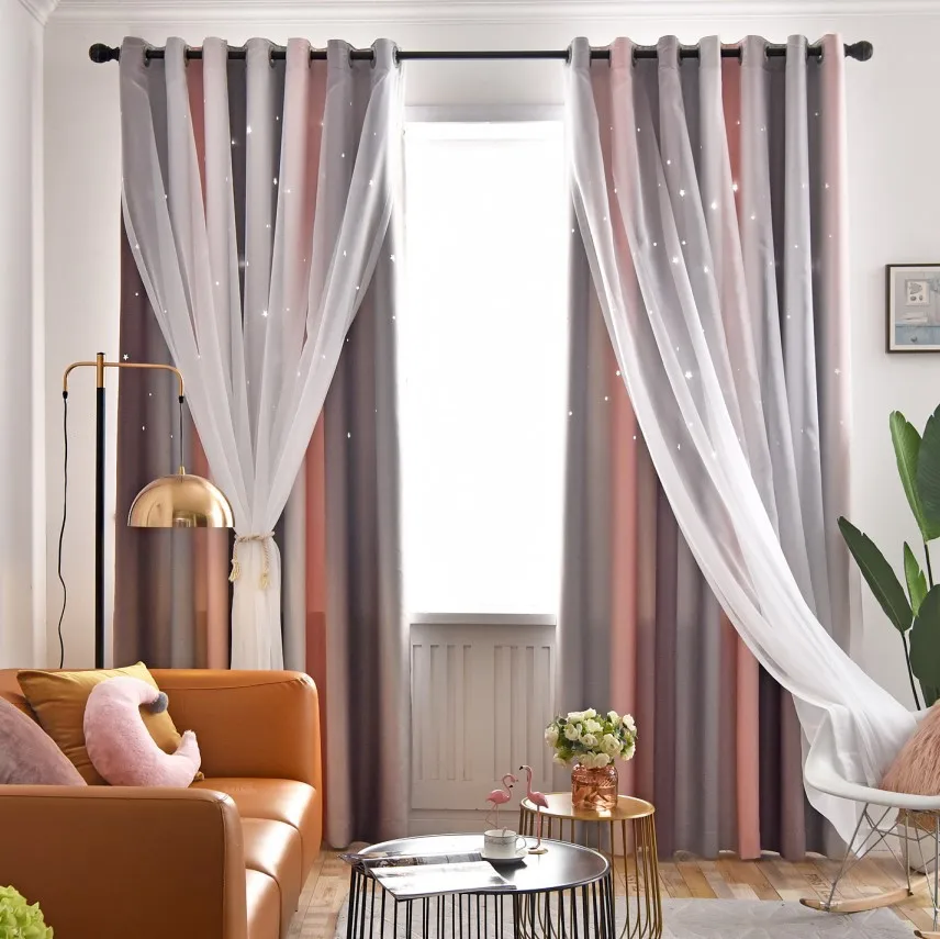 Затемняющие шторы в скандинавском стиле с градиентными полосками и полыми