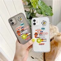fashion brand daisy pattern stamp label barcode clear case for iphone 12 11 pro xs max xr se2 7 8 plus soft phone cover coque
