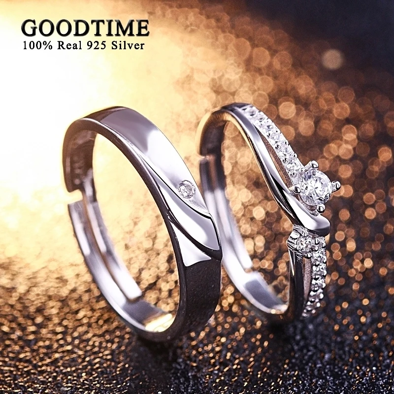 Модные свадебные кольца для пар 100% Настоящее 925 пробы серебряные циркониевое