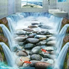 3D обои водопад, самоклеящиеся водонепроницаемые напольные 3D-обои из ПВХ с камнями и рыбками, стикер для плитки, декор для гостиной и ванной комнаты