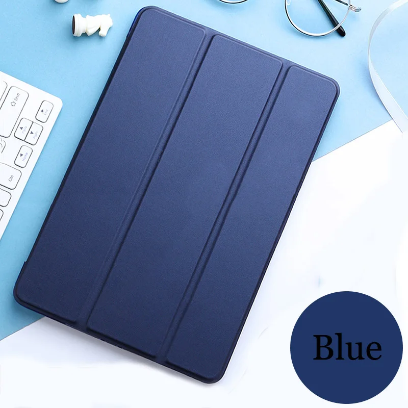 Navy blue Чехол для планшета для samsung Galaxy Tab A 10,", Кожа, смарт-чехол для сна, чехол с тройной подставкой, Твердый Чехол для SM-T580/T585 - Цвет: Navy blue