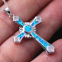 fashion necklace charm whitegreenblue imitation fire opal cross pendants necklaces for womenmen accessories jewelry party gi