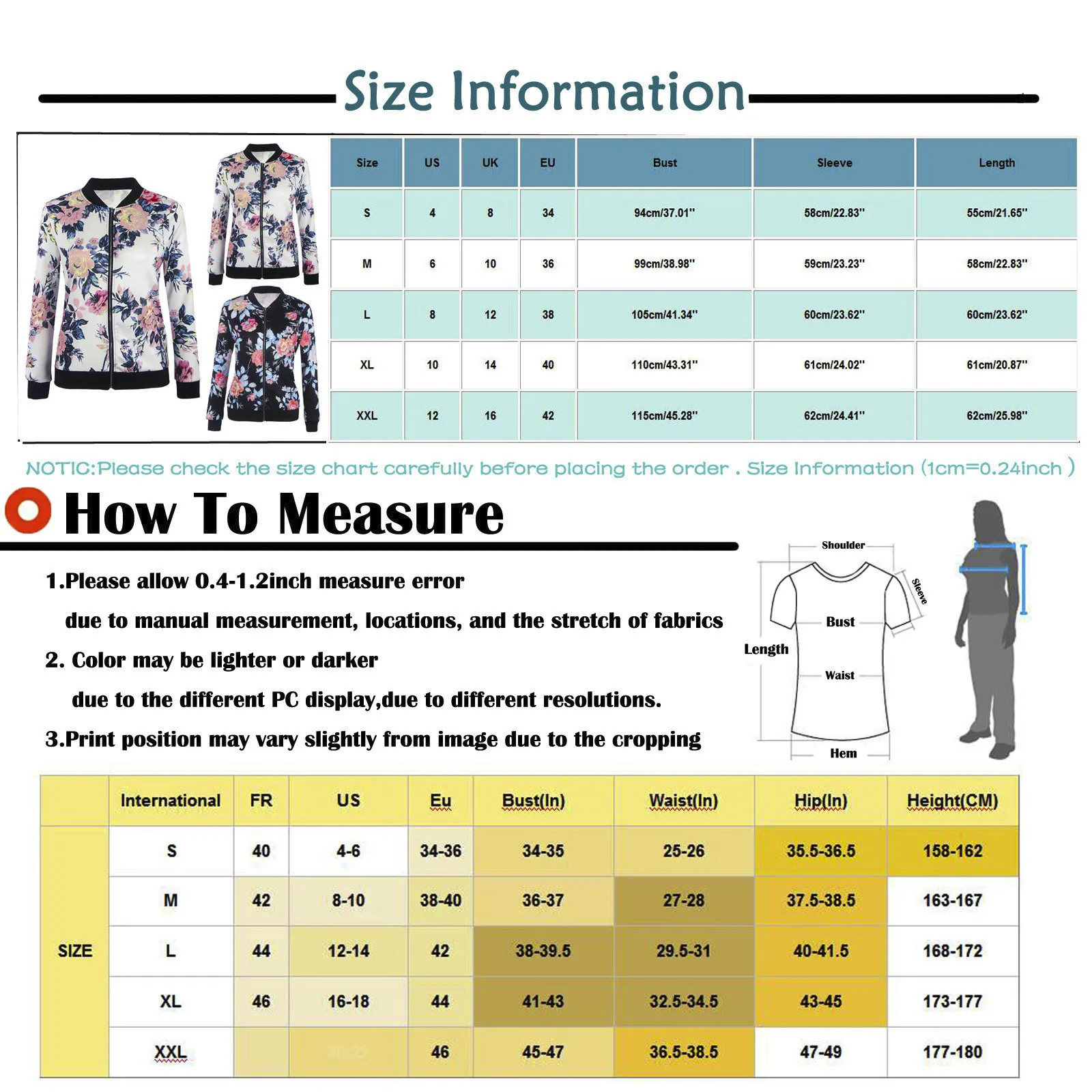 

Women Floral Jackets Spring Summer Long Sleeve Zipper Print Bomber Jacket Casual Pocket Slim Female Fashion Outwears Plus Size