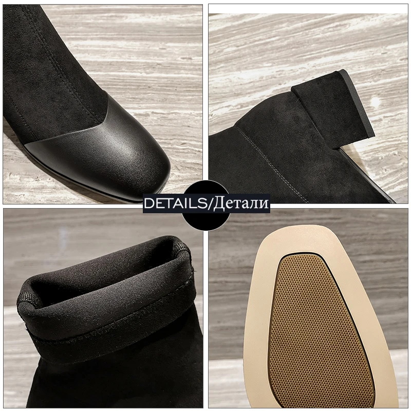 Женские ботильоны из бычьей кожи на высоком каблуке с квадратным носком|Женские